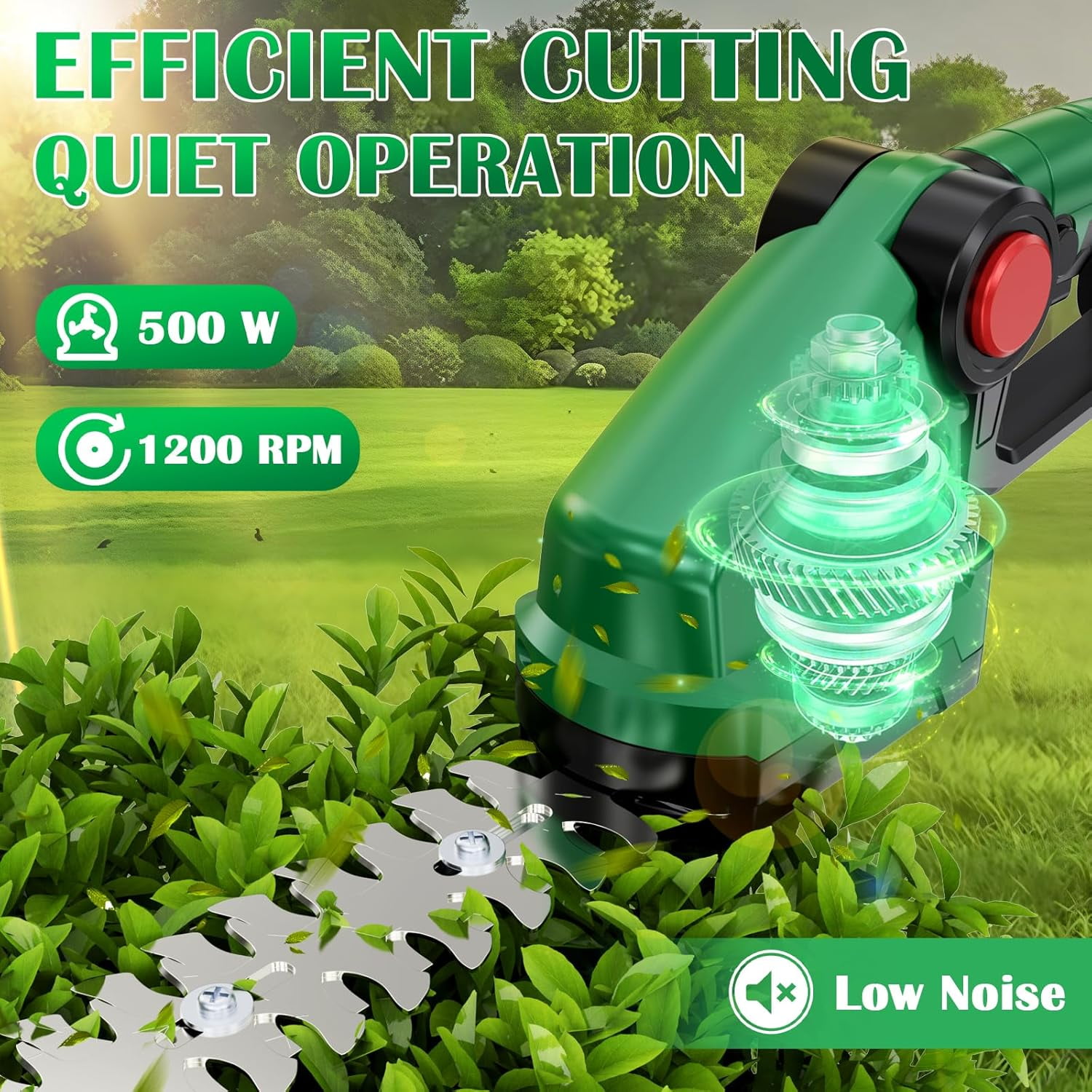 Cordless Hedge Trimmer with 2x 3.0Ah Batteries, Quick Charge Electric Grass Shears for Garden Lawn