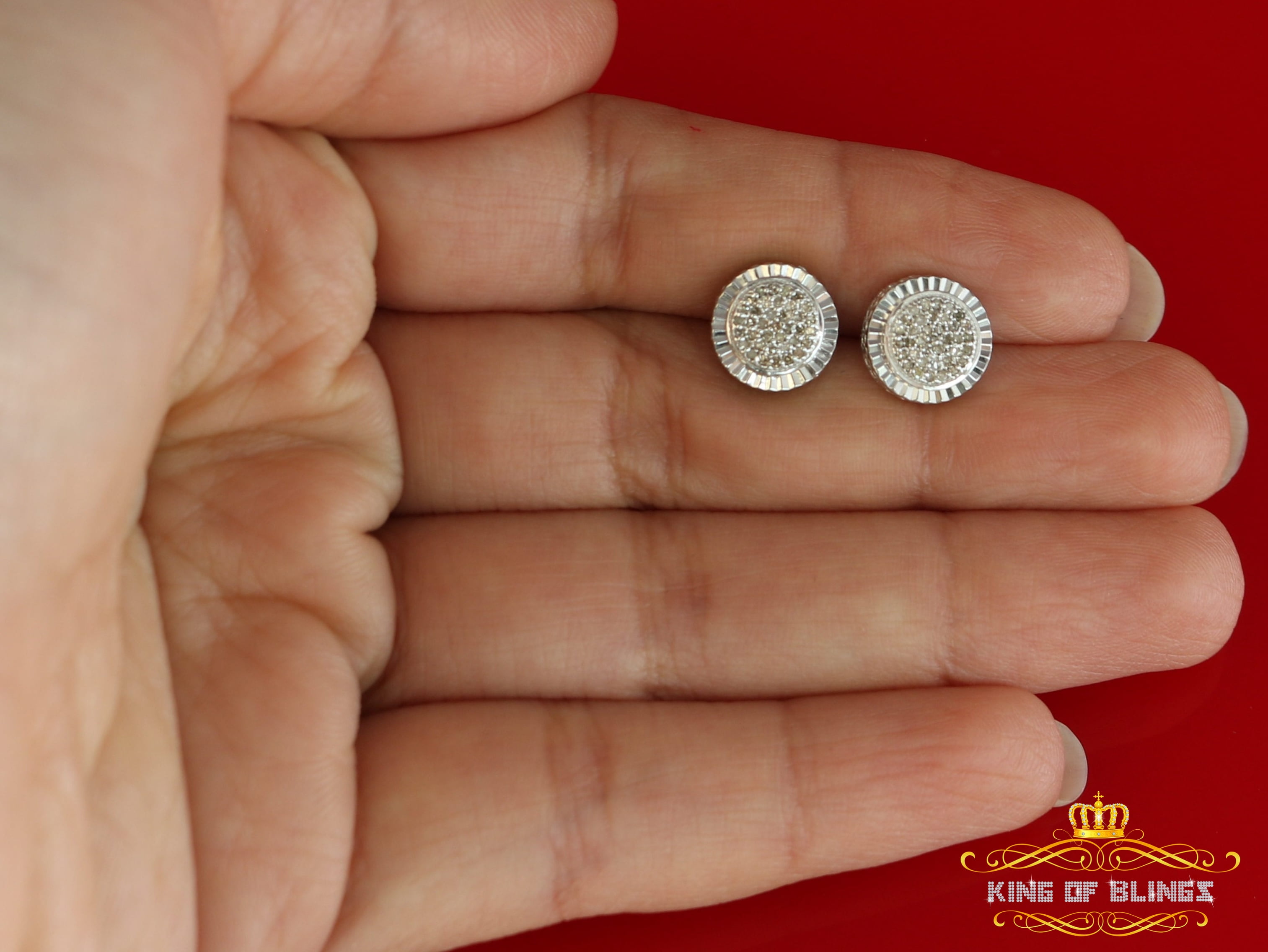 King of Bling's Women's 925 White Sterling Silver 0.15ct Diamond Men's Round-Shape Stud Earrings