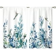 thumbnail image 4 of Blue Eucalyptus Botanical Leaves Floral Kitchen Window Curtains Flower Leaf Small Hummingbird Window Treatment Cafe Short Curtains for Bathroom Treatment Tier Drapes 27.5x39inch, 4 of 6