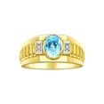 thumbnail image 1 of RYLOS Men's Rings 14K Yellow Gold Ring Classic Designer Style 8X6MM Oval Gemstone & Diamond Ring Blue Topaz Birthstone Rings For Men Size 10, 1 of 7