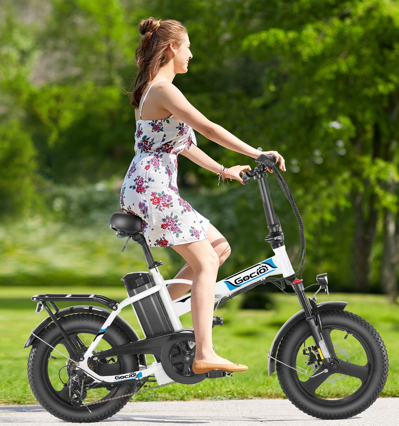Gocio Peak 750W Electric Bike, 16" x 3.0 One-Piece Fat Tire Foldable Electric Bicycle for Adults Women, 48V 374.4Wh Removable Battery Ebikes, 20MPH Commuter E Bike for Teenager UL2849 Certified