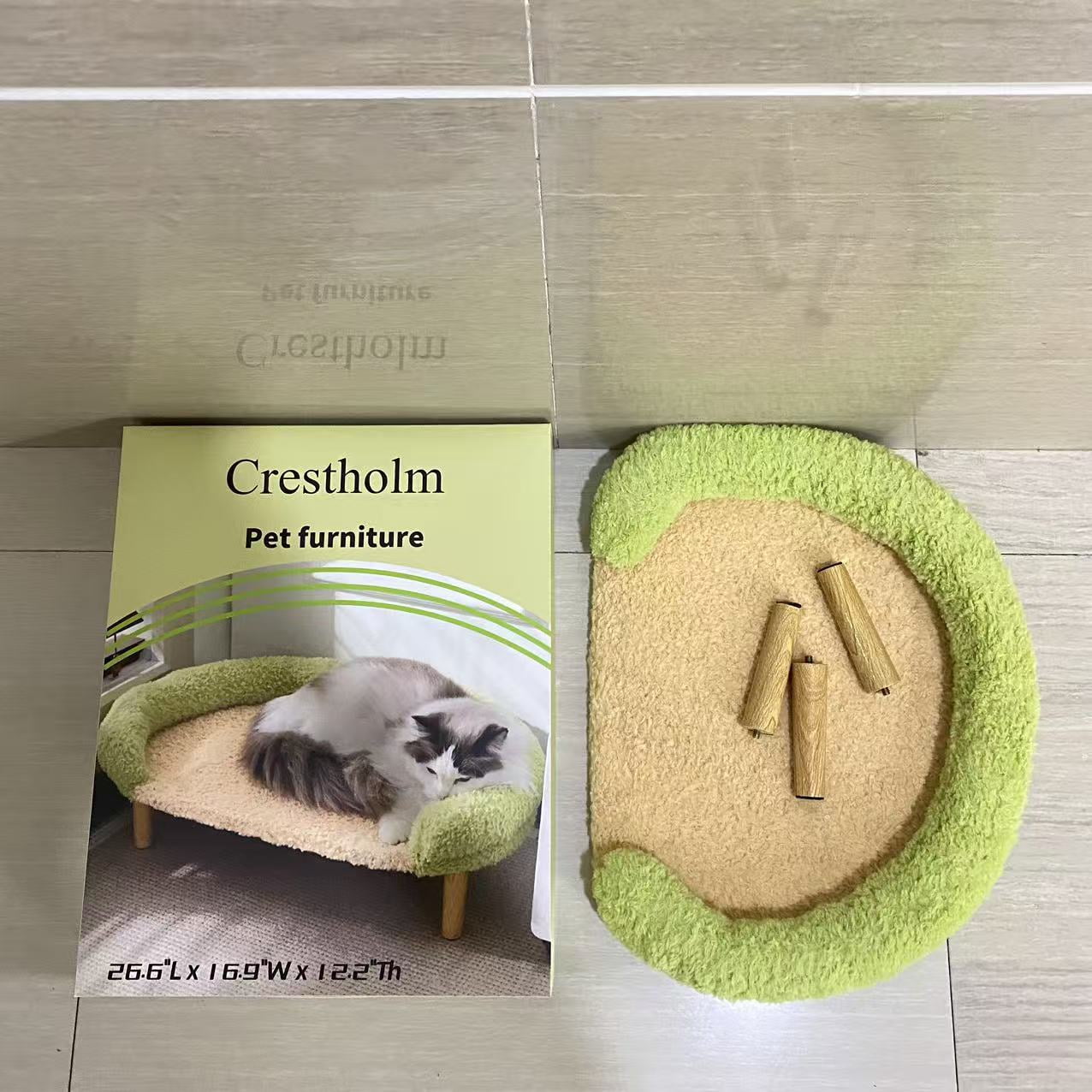 Crestholm Pet furniture, Cat Bed with Removable Washable Cover, Elevated Cat Couch for Cats & Small Medium Dogs, Wooden Pet Sofa Modern Pet Furniture