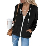 Dokotoo Womens Black Full Zip Up Hoodie Jacket Cotton Sweatshirt Outerwear Size Large US 12-14