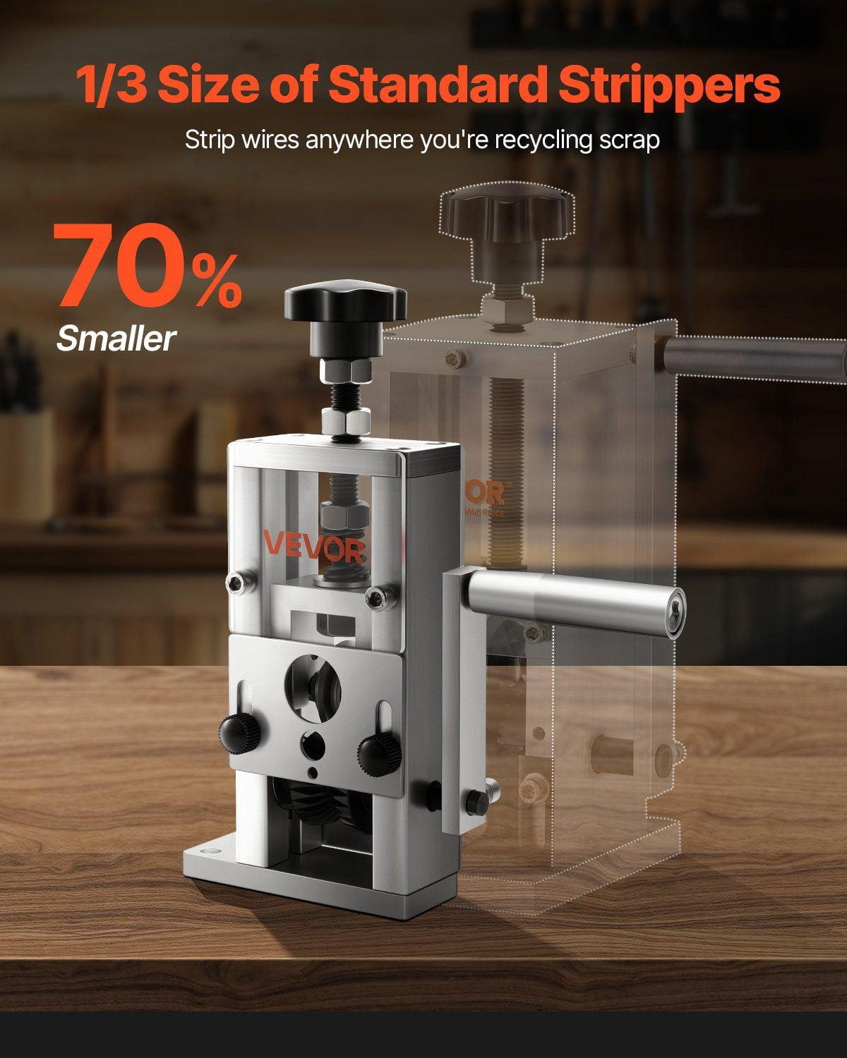 Manual Wire Stripper Stripping Machine Compact Portable Aluminum Alloy with 64Mn Blades, 0.06–1 Inch Cable Capacity, Hand Crank or Drill Powered Scrap Wire Tool for Recycling and Side Hustle
