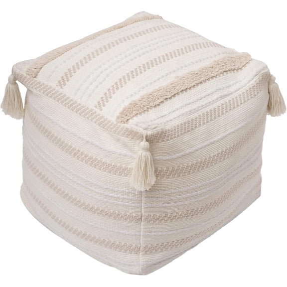 MOCOFO Boho Ottoman Square Footstool Pouf Cover - Unstuffed Tufted Woven Seat with Tassels for Storage and Decor