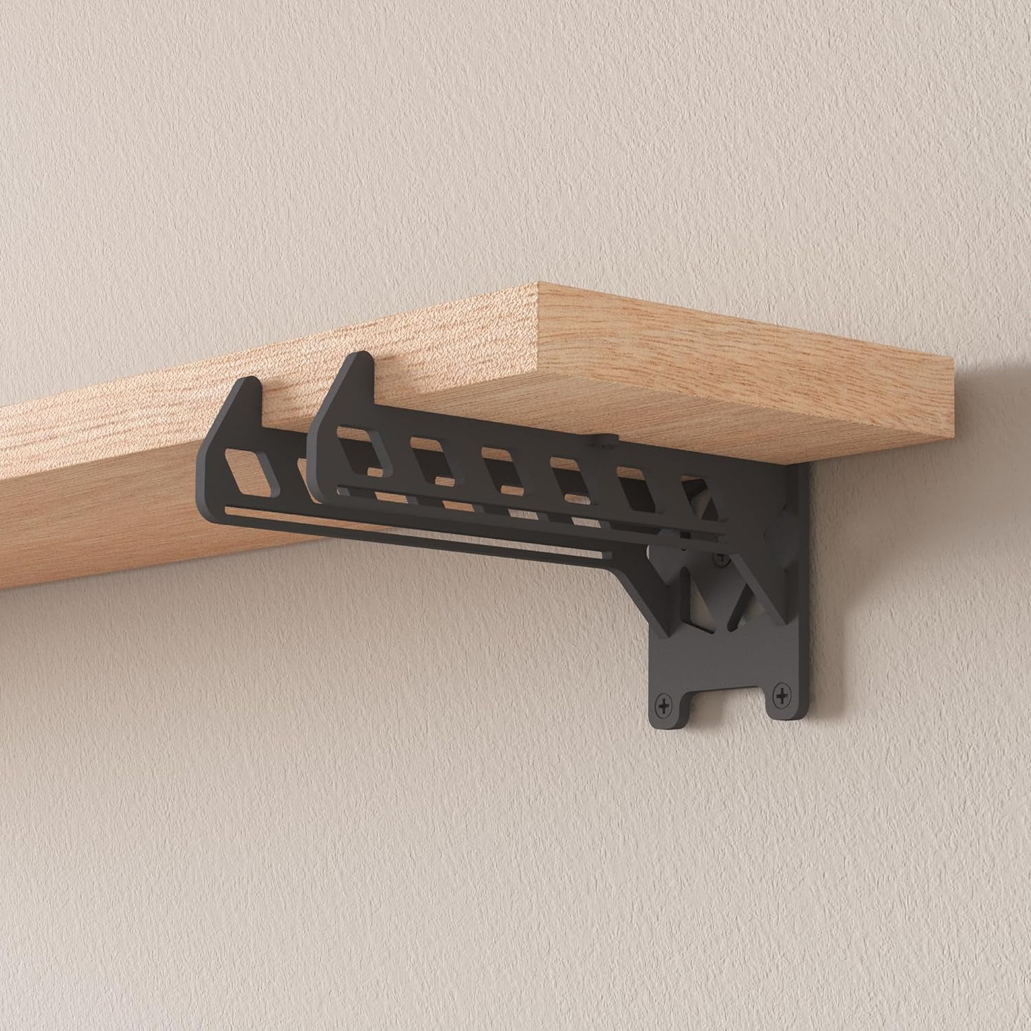 Heavy-Duty Garage Shelving Aide Hooks by Balin Designs (Black) Utility Brackets for 6” - 8" Shelves with Included Hardware, Ideal for Workshop, Garden Tools, and Electronic Item hangings (Set of 2)