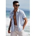 thumbnail image 4 of Camisa casual a rayas de algodón y lino azul cielo talla XL JMIERR, 4 of 8