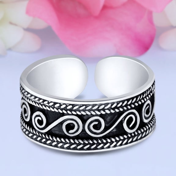 6mm Bali Design Toe Band Ring 925 Sterling Silver Thin Adjustable Stylish Rings For Women