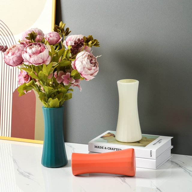 Nordic Creative Plastic Vase Home Living Room Decoration Dried Flower Flower Arrangement Fall-resistant Imitation Ceramic Cross-border Hot Vase