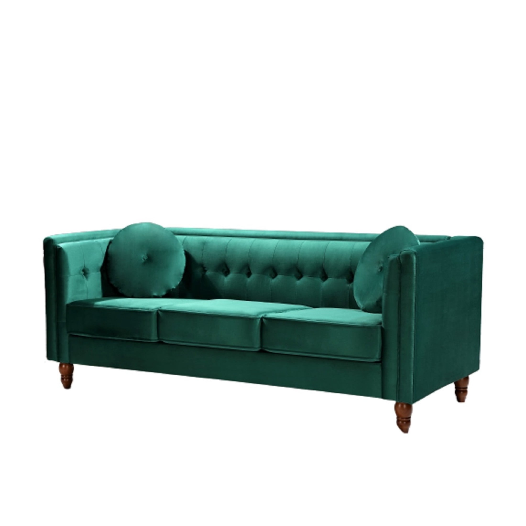 GDF Studio 80.7" Chesterfield Tufted Sofa with Square Arms, Crushed Velvet Upholstery, Green