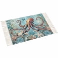 thumbnail image 2 of Coastal Octopus Bath Rug 2x3ft Woven Bathroom Entryway Runner Rug,Vintage Teal Nautical Beach Botanical Washable Living Room Hallway Bedroom Kitchen Carpet with Tassels,Indoor Outdoor Throw Doormat, 2 of 5