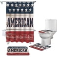 thumbnail image 2 of FMSHPON America Flag Stars 4 Piece Bathroom Set Shower Curtain Bath Rug Contour Mat and Toilet Lid Cover, 2 of 7