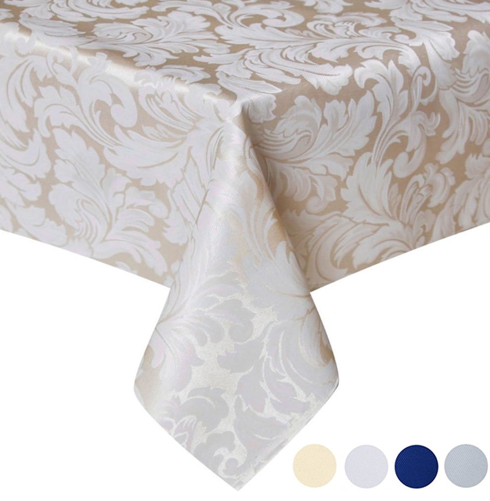 Mahogany Botanical Rectangle Jacquard Tablecloth Beige 60 by 90-Inch