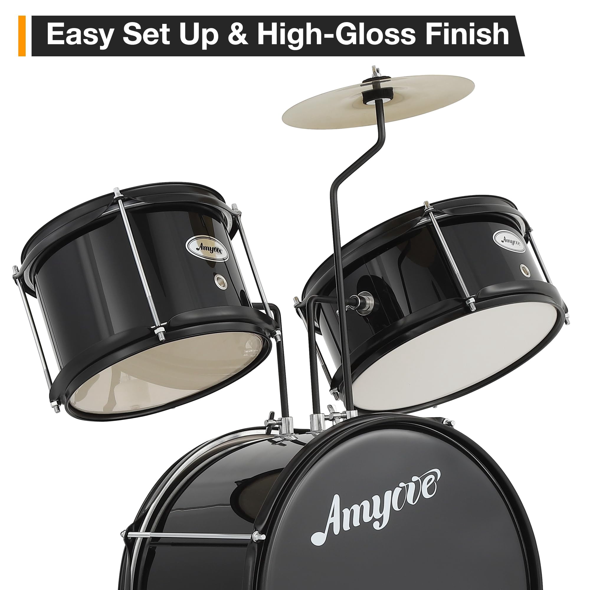 Studyset Drum Set for Beginners,1 Wood/Metal AD-100 Three Drums Set,Beginner Set Includes Bass,2 Toms,Cymbal,Sticks,Bass Pedal and Stool,Percussion Musical Instrument Birthday Playsetl(3-Piece)