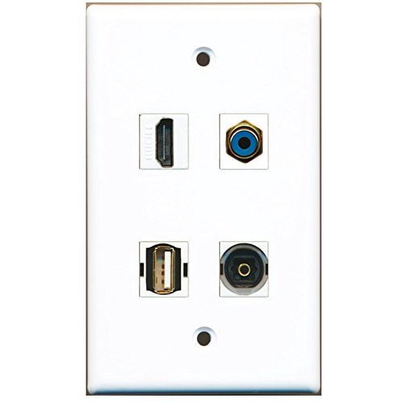 RiteAV - 1 Port HDMI 1 Port RCA Blue 1 Port USB A-A 1 Port Toslink Wall Plate