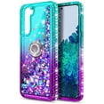 thumbnail image 2 of Nagebee Case for Samsung Galaxy S21 FE 5G with Tempered Glass Screen Protector (Full Coverage), Sparkle Glitter Liquid Bling Diamond [Ring Holder & Strap] Women Girls Cute Case (Aqua/Purple), 2 of 6