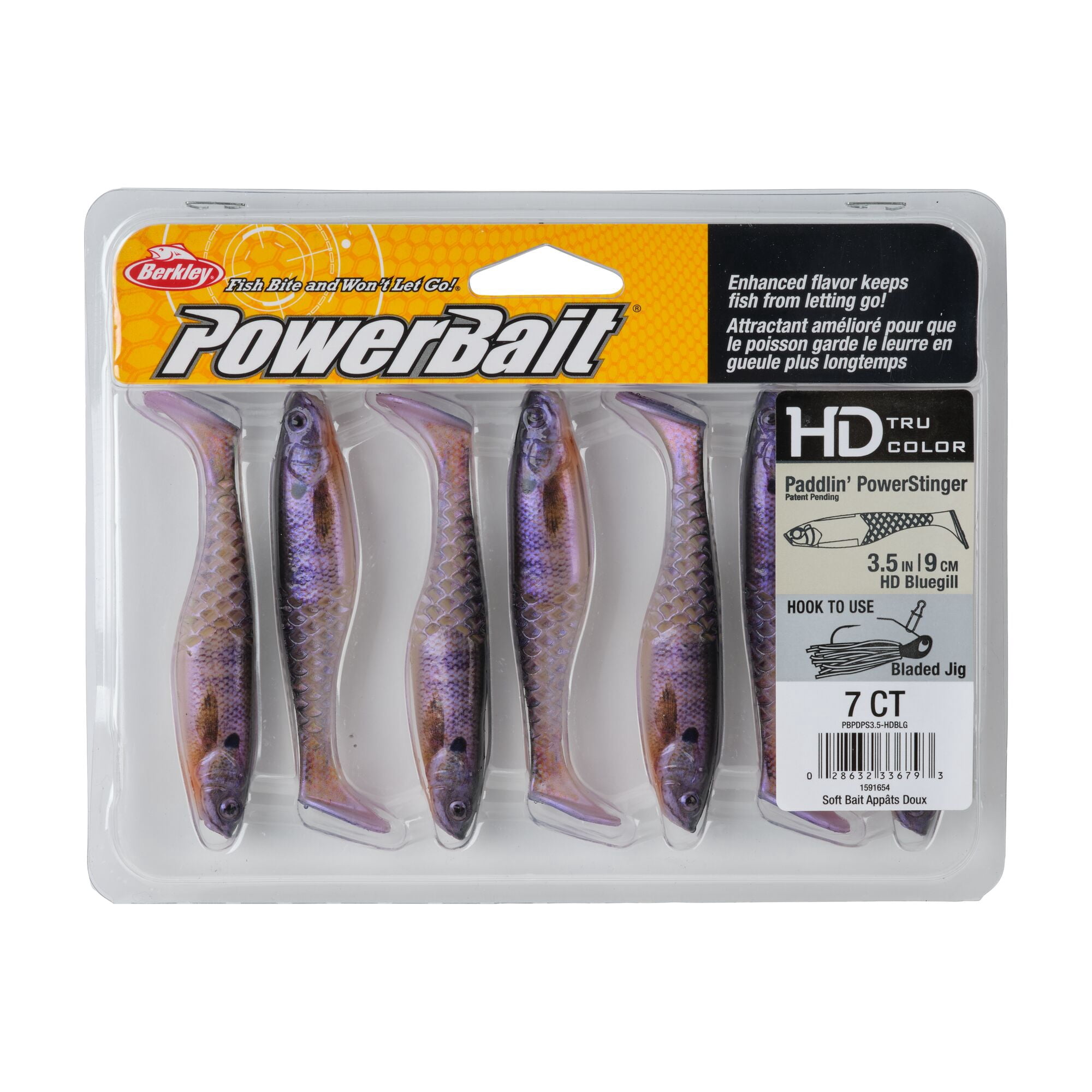 Berkley PowerBait® Paddlin' PowerStinger, 3.5 in, Swimbaits - Paddle Tail, HD Bluegill (7-count)