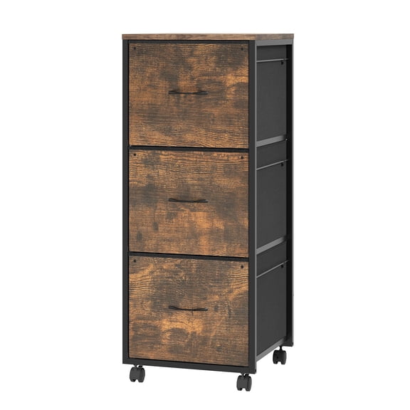 WoofPaw 3 Drawer File Cabinet 34.8" Height, Rolling Mobile File Cabinet with Wheels, Tall Fabric Drawer Cabinet for Home Office, Printer Stand, Fits Letter Size (Rustic Brown)