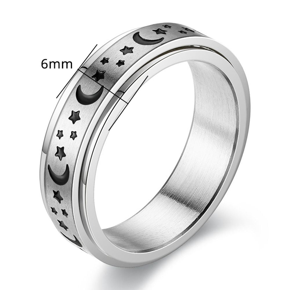 Anxiety Fidget Spinner Rings for Men Women Moon Star 14K Yellow Gold Spinning Rotate Ring Punk Cool Anti Stress Jewelry