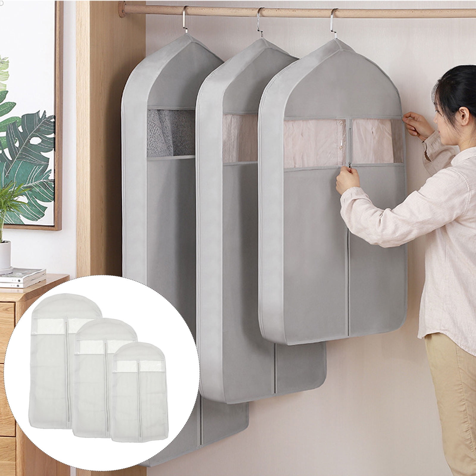 ROMANSENTIAL Garment Bag for Suit Garment Dustproof Bag Simple Design 3Pcs