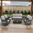 thumbnail image 2 of Opohoro 9-Piece Outdoor Patio Fire Pit Set with Sofa and Flat Arm, 43" Fire Pit Table, Propane Tank Cover for Deck Backyard, 2 of 19
