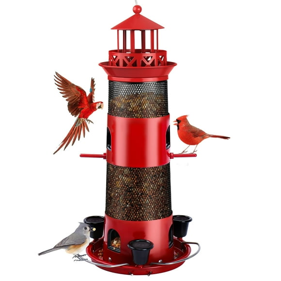 Decflow Mangeoires pour Oiseaux Extérieurs Suspendues, Mangeoire pour Oiseaux Sauvages avec Trois Tasses d'Eau, Grande Capacité de 4 lbs, Mangeoire à Graines en Métal Durable pour Petits Oiseaux