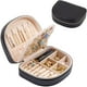 thumbnail image 1 of ProCase Joyero tamaño viaje, pequeño joyero portátil en forma de concha, mini organizador de joyas de 2 capas en cuero PU para mujer -Negro, 1 of 5