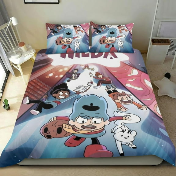 Hilda Cartoon 3 Piece Bedding Set Comforter Set Cute Duvet Cover Sets Super Soft Girls Bedding Set Kids Bedroom Gifts,1 Duvet Cover with 2 Pillowcases Twin