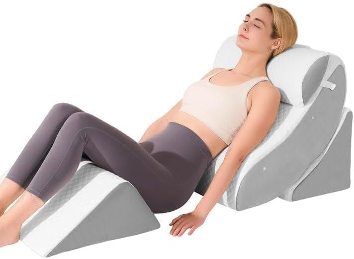 4 PCS Wedge Pillow Set for After Surgery, Memory Foam Orthopedic Bed Wedge Pillow Set, Adjustable Bed for Sleeping, Acid Reflux Relief, Post Surgery Recovery, Back Support, Leg Elevation, White