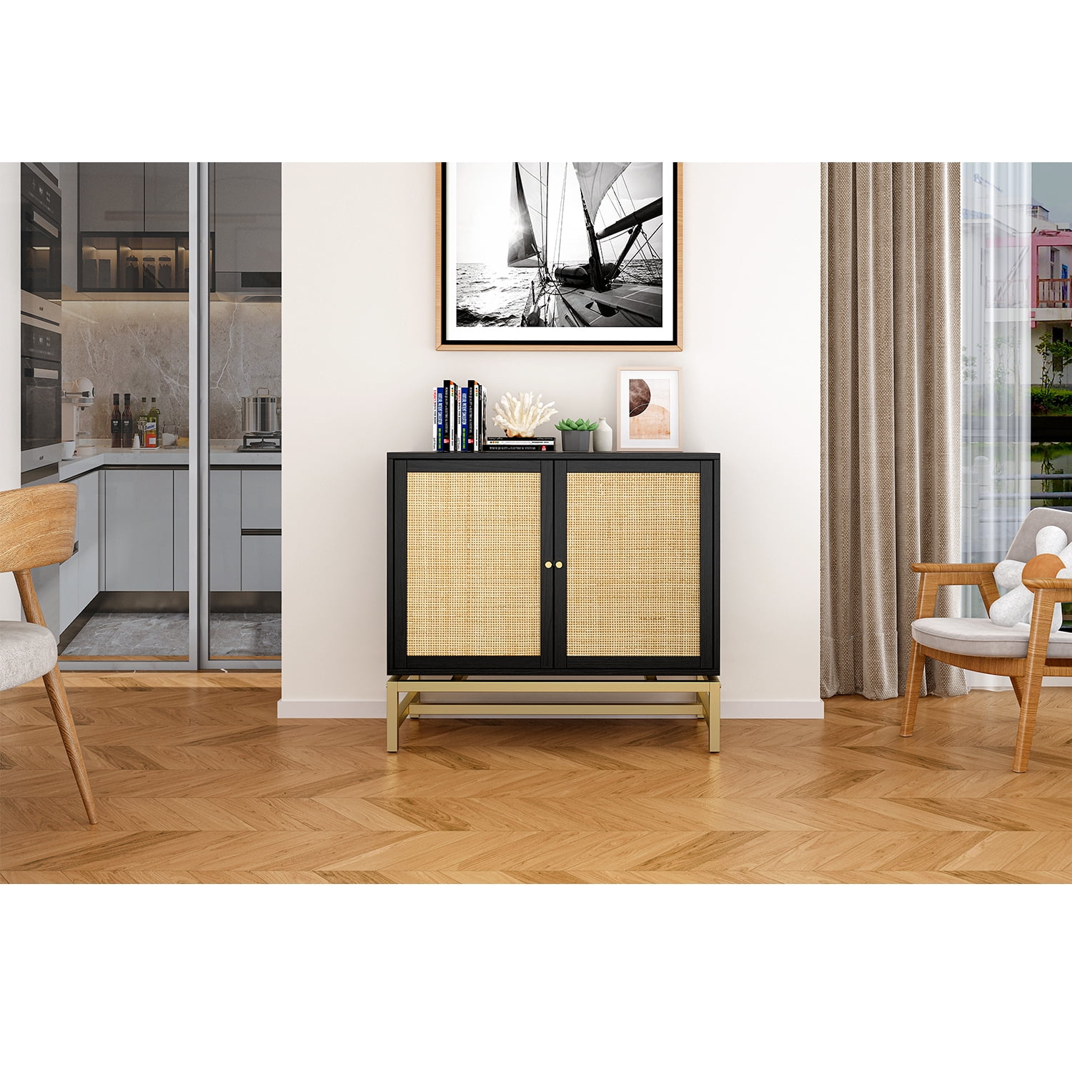 Kadyn Kitchen Storage Cabinet, Floor Storage Cabinet with 2 Doors, Free Bathroom Standing Cabinet for Living Room, Black Kadyn Kitchen Storage Cabinet, Floor Storage Cabinet with 2 Doors, Free Bathroom Standing Cabinet for Living Room, Black