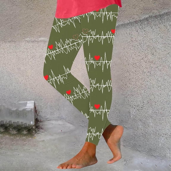 BLTIBY Valentine's Day Leggings for Women Spring Summer Mardi Gras Printed High Waisted Tummy Control Fashion Casual Yoga Pants Army Green XXL