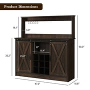 DreamCurship Farmhouse Coffee Bar Cabinet with Storage, 47 Buffet Cabinet Kitchen Storage Cabinet with Hutch, Coffee Station, Dark Oak