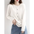 thumbnail image 5 of Womens Long Sleeve Button Up Knit Cardigan Light-Bodied 2026 Crewneck Button Down Sweaters for Women Milky White M, 5 of 7