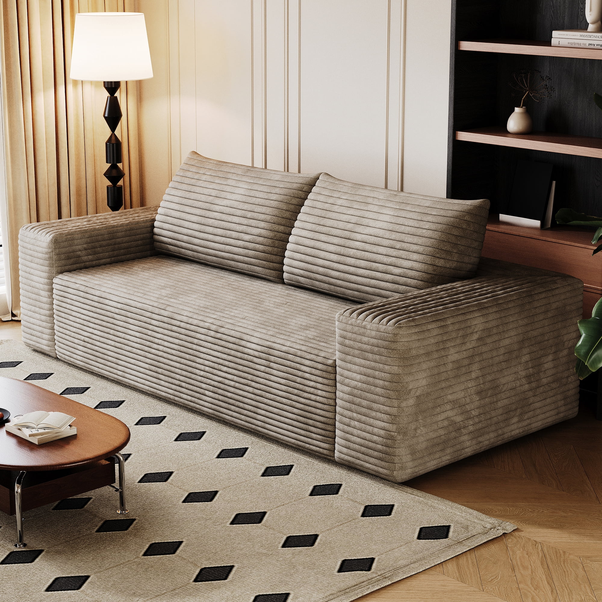 Leumius 71" Cloud Couch,3 Setaser Sofa with Deep Seat,Boneless Couch Sofa with 2 Pillows for Living Room,No Assembly Required,Camel