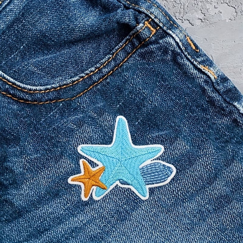 2pcs Starfish Embroidered Patch Set - Iron-On/Sew-On DIY Patches for Jackets, T-Shirts, and Bags