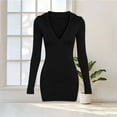thumbnail image 5 of IUYRTFE Women's Solid Color V-Neck Long Sleeve Dress Slim Fit Stretch Casual Party Midi Dress, 5 of 5