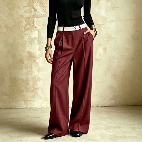 ClodeEU Women's High Waisted Draped Pleated Wide Leg Dress Pants,Slimming Casual Work Trousers ,Women's Plus L