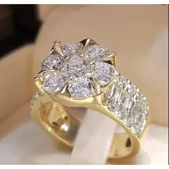 2Ct Round Cut Lab Created Diamond Cluster Engagement Ring 14K Yellow Gold Plated