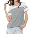 thumbnail image 5 of Nlife Women Stripe Stitching Short Sleeve Colorblock T-shirt, 5 of 7