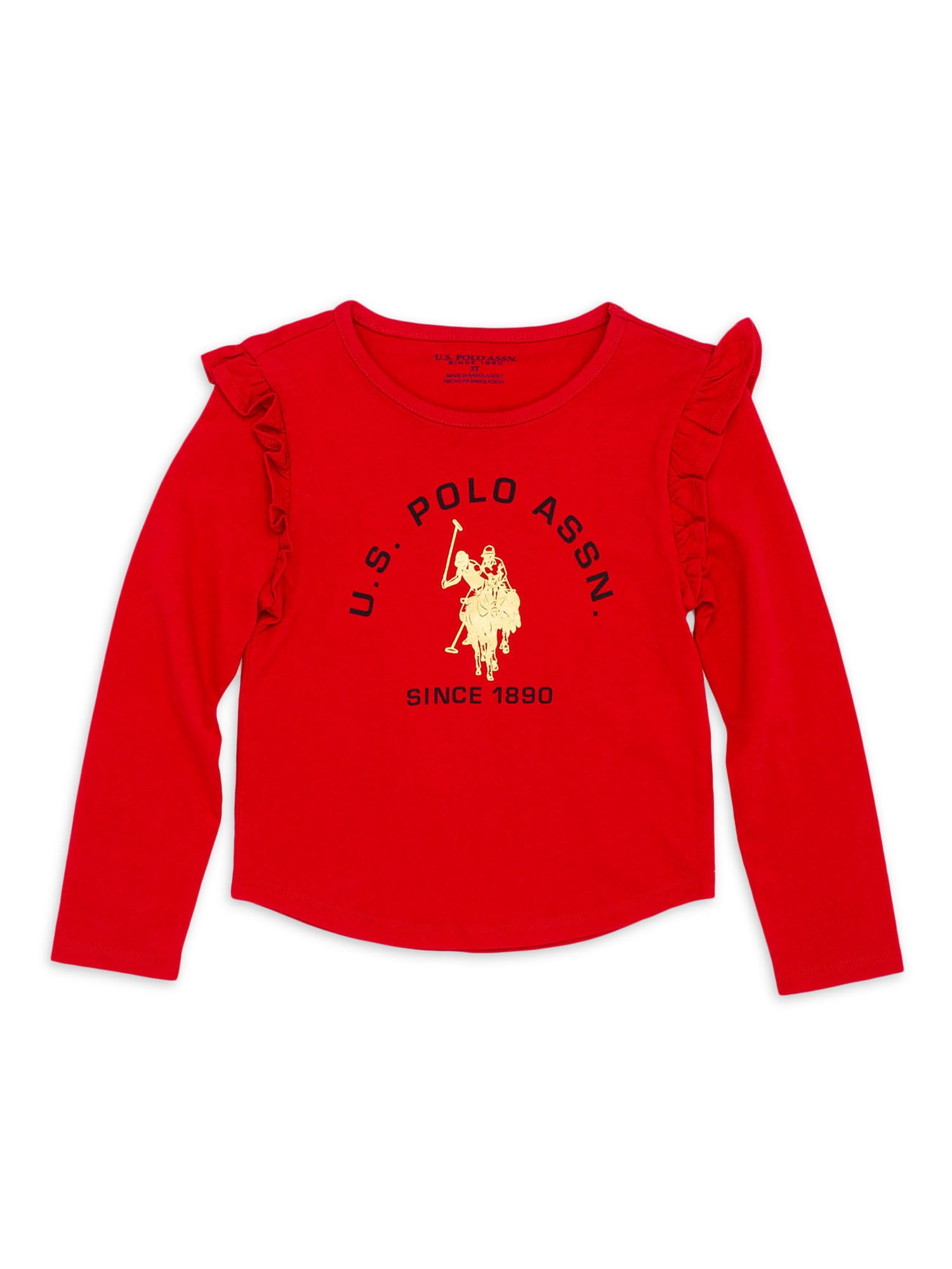 U.S. POLO ASSN. Toddler Girls Long Sleeve Foil Ruffled TShirt, Sizes 2T4T