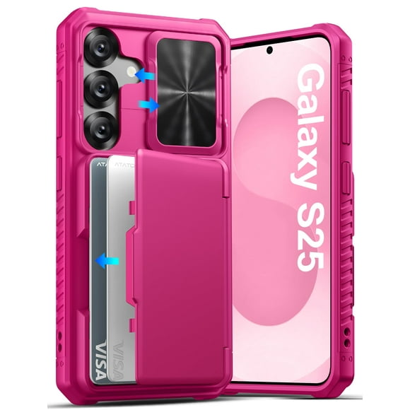 Funda ATATOO Wallet con tarjetero para Samsung S25, color rosa