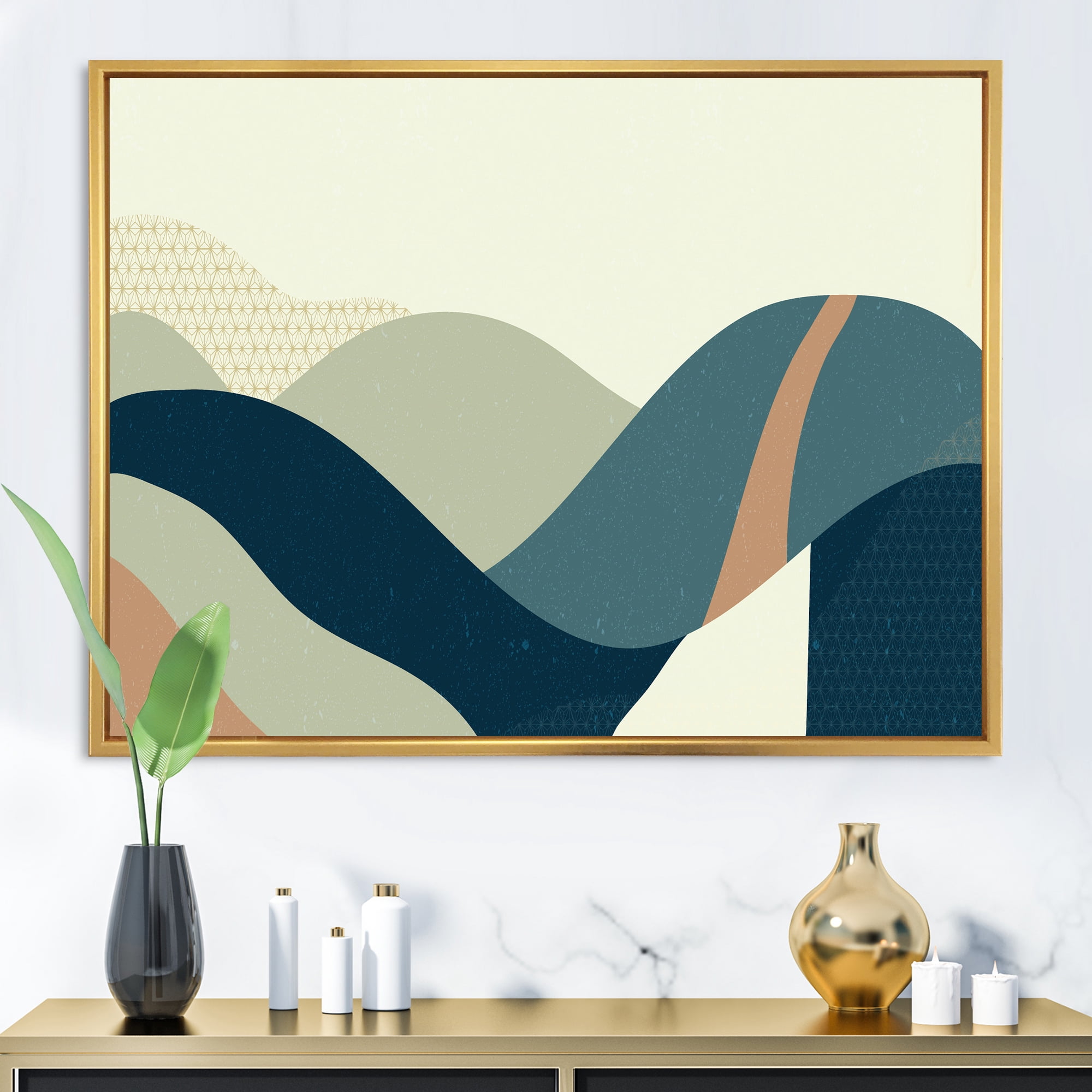 Designart 'Landscape With Hills Abstract Geometric Art' Modern Framed Canvas Wall Art Print