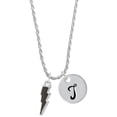 thumbnail image 1 of Delight Jewelry Silvertone Black Lightning Bolt Silvertone Script Initial Disc - T - Charm Necklace, 20"+3", 1 of 4