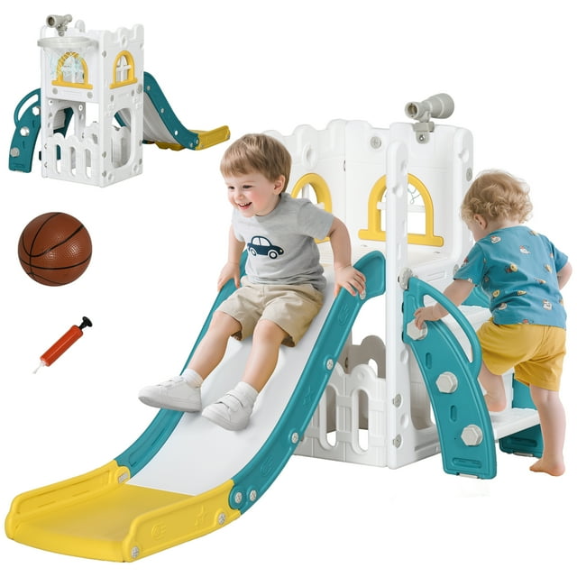 Qaba Glissoire 5 en 1 pour Tout-Petits pour Enfants de 1 à 3 Ans pour Usage Intérieur, Jaune