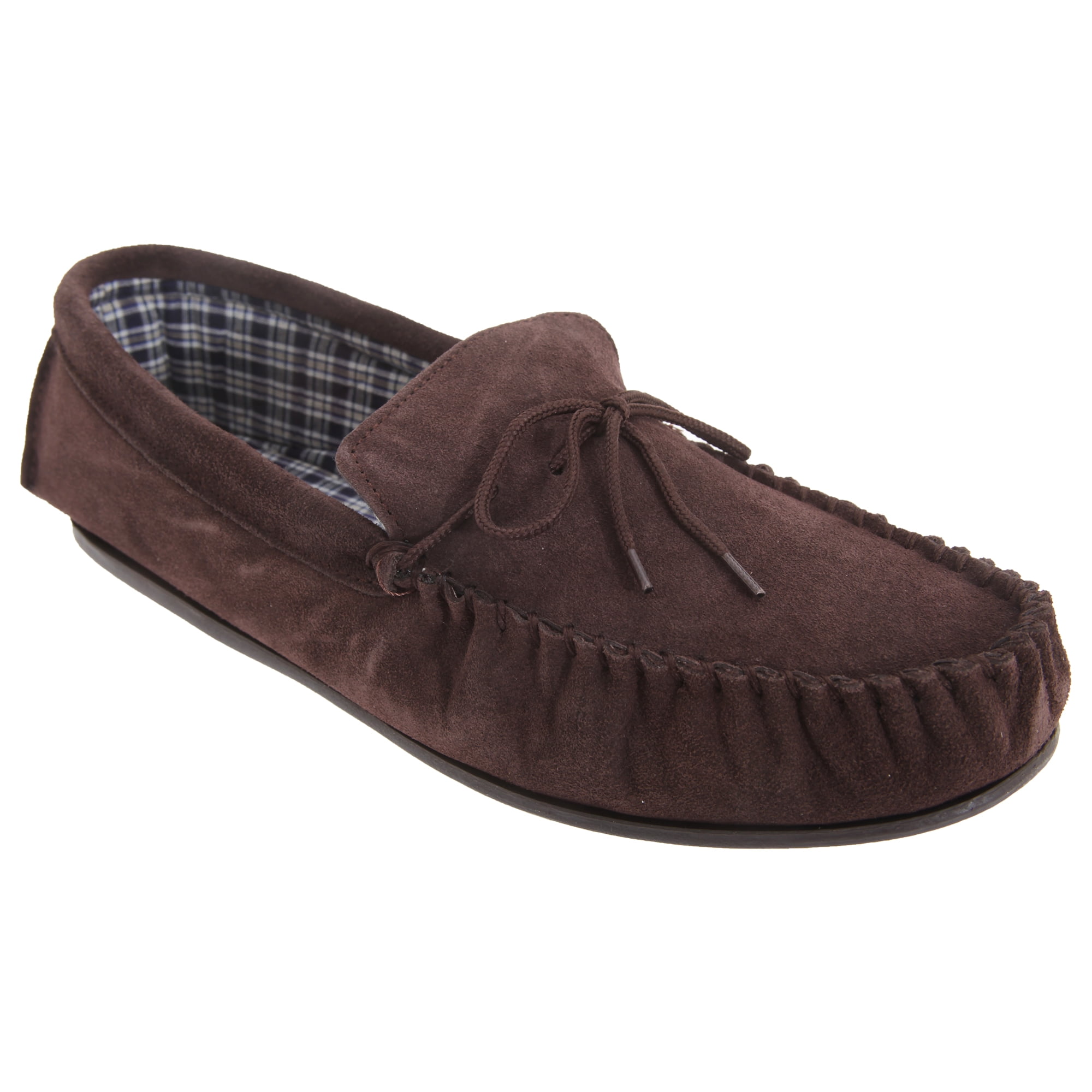 SlumberzzZ Boys Plaid Check Fleece Lined Moccasin Slippers 