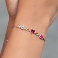 thumbnail image 4 of Gem Stone King 925 Silver and 10K Yellow Gold Sky Blue Topaz Red Created Ruby Pink Mystic Topaz and Lab Grown Diamond Tennis Bracelet for Women By Keren Hanan (2.46 cttw, Adjustable up To 9 inch), 4 of 4