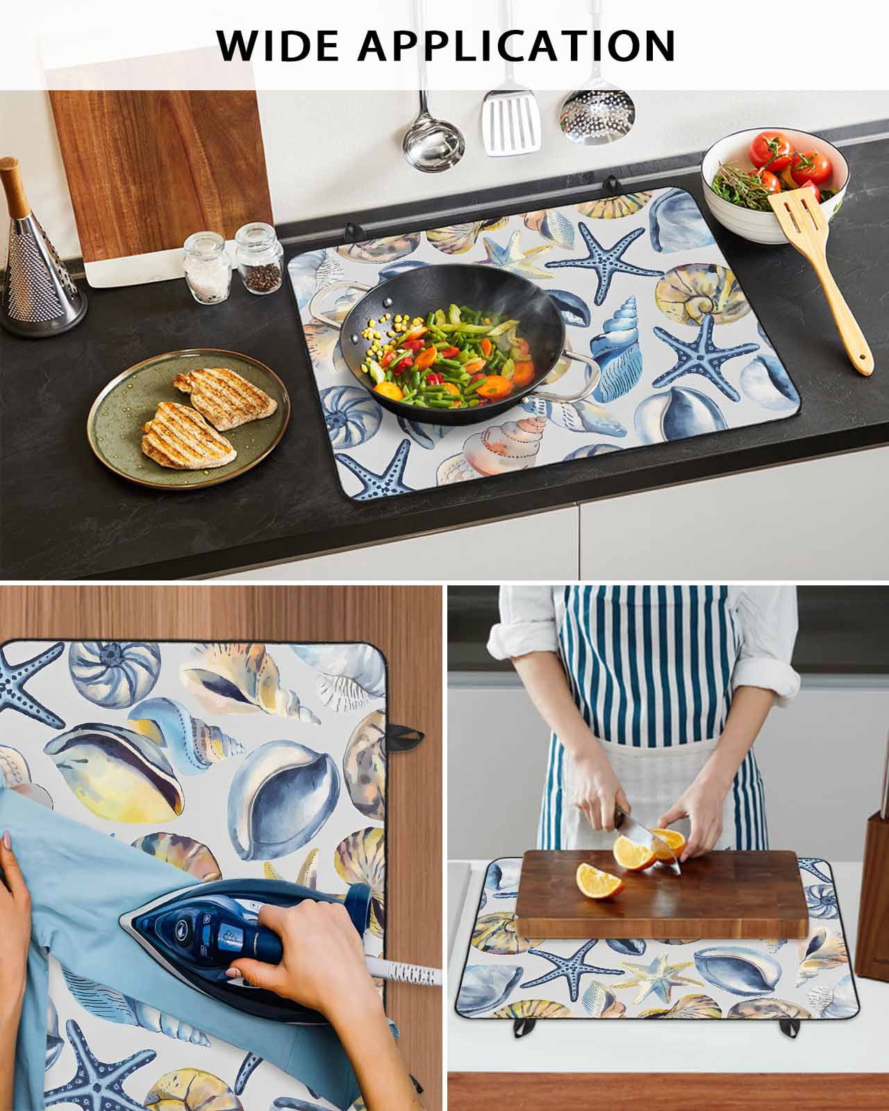 nqOlkjepod Large Induction Cooktop Protector Mat 24"x21", Ocean Coastal Stove Top Covers for Electric Stove, Summer Nautical Starfish Conch Shells Stove Burner Cover Mats, Glass Top Stove Cover
