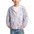 thumbnail image 4 of Boys and Girls Iridescent Sun Protection Jacket, Full Zip Long Sleeve Lightweight Hoodie for Spring and Autumn, Thin UV Protective Outerwear for Outdoor Activities, School, Casual Layering - Silver, 4 of 8