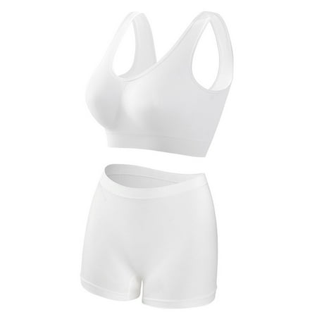 GlTpooo Workout Underwear Sets for Women Plus Size Comfy Breathable Seamless Bralettes with Shorts Legging 2 Pieces Yoga Sports Bra and Panties White 4XL