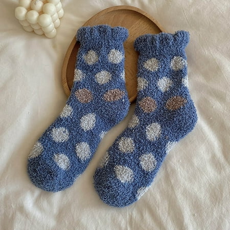 

Womens Winter Dots Print Socks Autumn And Winter Mid Tube Socks Coral Thickened Warm Bulk Socks for Women